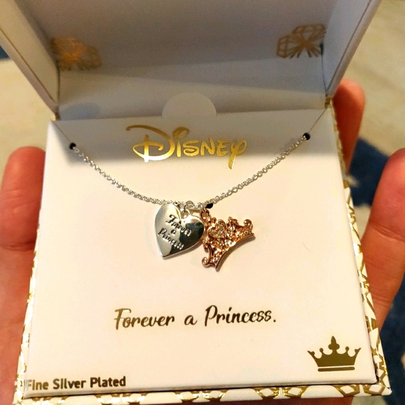 Disney Jewelry - Disney Princess Silver Crown and Heart Necklace